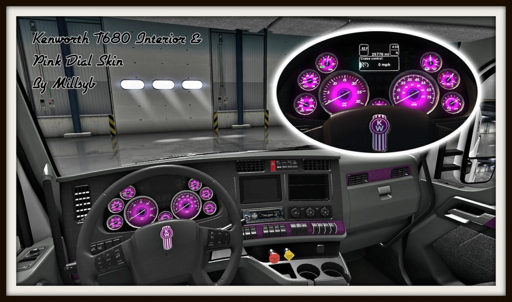 KENWORTH T680 INTERIOR & PINK DIAL SKIN ATS - Euro Truck Simulator 2 ...